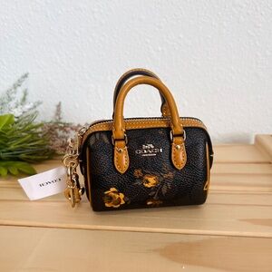 NWT🌻Coach Mini Rowan Bag Charm In Signature Canvas With Floral Print Coin Purse